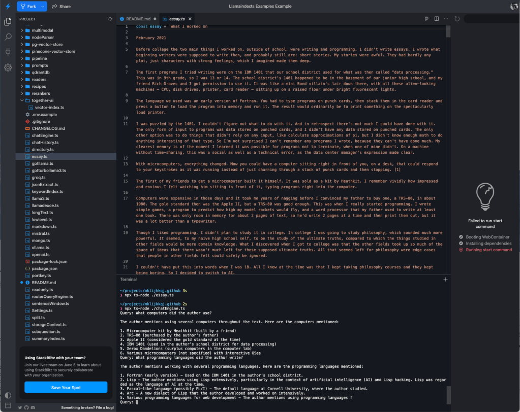 LlamaIndex chat using retrieval augmented generation