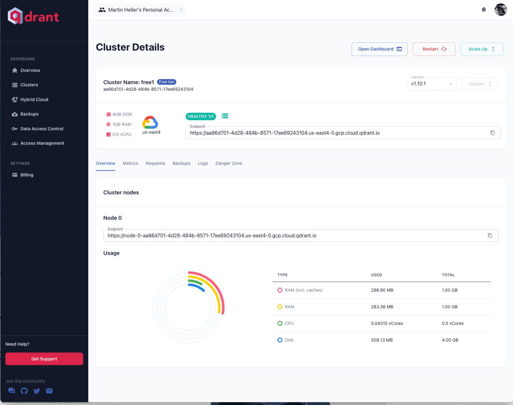 Qdrant cluster node overview