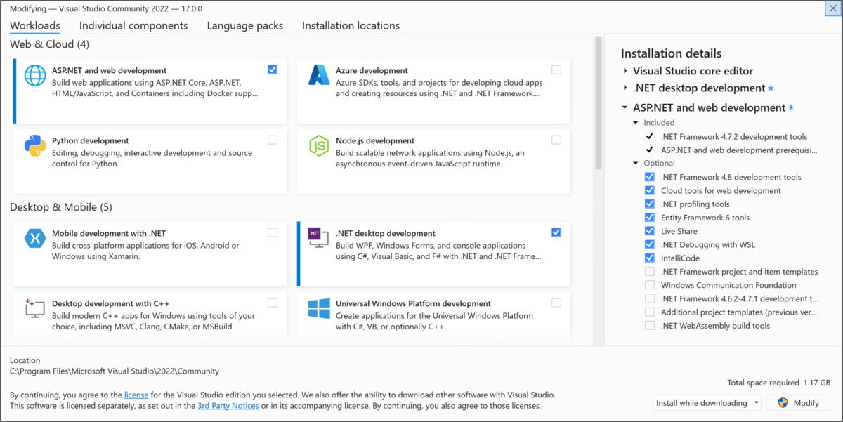 visual studio workloads