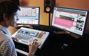 An audio engineer uses Xynergi to manipulate tracks.